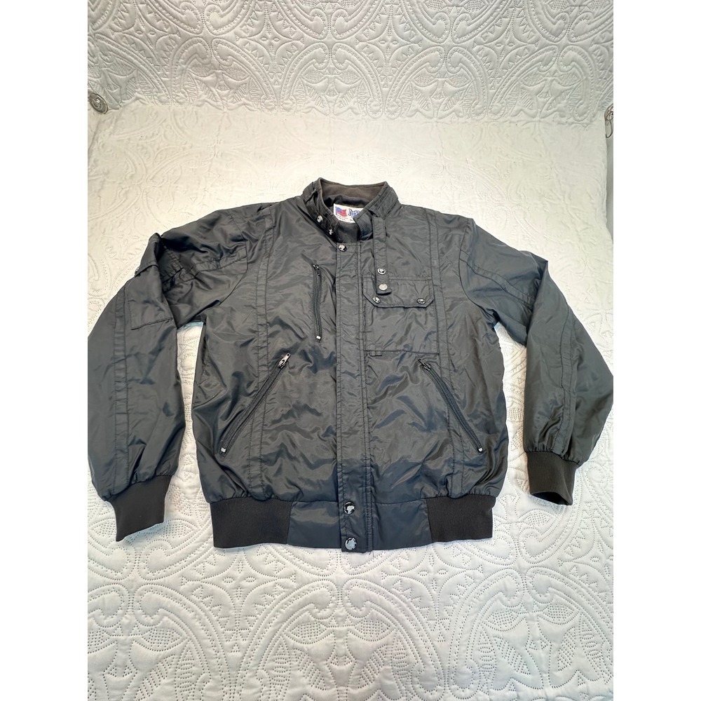Vintage MBA Bomber Jacket Mens Medium Black Made in USA Flight Utility Zip Up